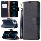 For iPhone 12 Pro Max Litchi Texture Pure Color Horizontal Flip Leather Case with Holder & Card Slots & Wallet & Lanyard(Black) - 1