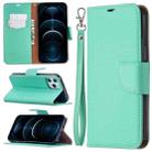 For iPhone 12 Pro Max Litchi Texture Pure Color Horizontal Flip Leather Case with Holder & Card Slots & Wallet & Lanyard(Green) - 1