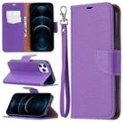 For iPhone 12 Pro Max Litchi Texture Pure Color Horizontal Flip Leather Case with Holder & Card Slots & Wallet & Lanyard(Purple) - 1