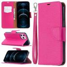 For iPhone 12 Pro Max Litchi Texture Pure Color Horizontal Flip Leather Case with Holder & Card Slots & Wallet & Lanyard(Rose Red) - 1