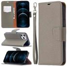 For iPhone 12 Pro Max Litchi Texture Pure Color Horizontal Flip Leather Case with Holder & Card Slots & Wallet & Lanyard(Grey) - 1