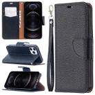 For iPhone 12 / 12 Pro Litchi Texture Pure Color Horizontal Flip Leather Case with Holder & Card Slots & Wallet & Lanyard(Black) - 1