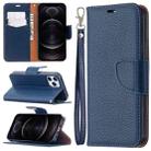 For iPhone 12 / 12 Pro Litchi Texture Pure Color Horizontal Flip Leather Case with Holder & Card Slots & Wallet & Lanyard(Blue) - 1