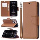 For iPhone 12 / 12 Pro Litchi Texture Pure Color Horizontal Flip Leather Case with Holder & Card Slots & Wallet & Lanyard(Brown) - 1