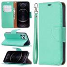 For iPhone 12 / 12 Pro Litchi Texture Pure Color Horizontal Flip Leather Case with Holder & Card Slots & Wallet & Lanyard(Green) - 1