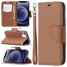 For iPhone 12 mini Litchi Texture Pure Color Horizontal Flip Leather Case with Holder & Card Slots & Wallet & Lanyard(Brown) - 1