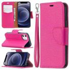 For iPhone 12 mini Litchi Texture Pure Color Horizontal Flip Leather Case with Holder & Card Slots & Wallet & Lanyard(Rose Red) - 1