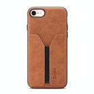 For iPhone 16e Denior D07 DV Elastic Card Slot PU Back Cover Phone Case(Brown) - 1