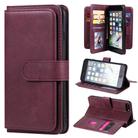 For iPhone 8 Plus & 7 Plus Multifunctional Magnetic Copper Buckle Horizontal Flip Solid Color Leather Case with 10 Card Slots & Wallet & Holder & Photo Frame(Wine Red) - 1