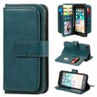 For iPhone 8 & 7 Multifunctional Magnetic Copper Buckle Horizontal Flip Solid Color Leather Case with 10 Card Slots & Wallet & Holder & Photo Frame(Dark Green) - 1