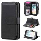 For iPhone 8 & 7 Multifunctional Magnetic Copper Buckle Horizontal Flip Solid Color Leather Case with 10 Card Slots & Wallet & Holder & Photo Frame(Black) - 1