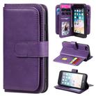 For iPhone 8 & 7 Multifunctional Magnetic Copper Buckle Horizontal Flip Solid Color Leather Case with 10 Card Slots & Wallet & Holder & Photo Frame(Purple) - 1