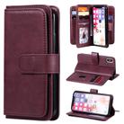 For iPhone XS / X Multifunctional Magnetic Copper Buckle Horizontal Flip Solid Color Leather Case with 10 Card Slots & Wallet & Holder & Photo Frame(Wine Red) - 1