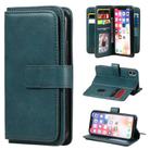 For iPhone XS / X Multifunctional Magnetic Copper Buckle Horizontal Flip Solid Color Leather Case with 10 Card Slots & Wallet & Holder & Photo Frame(Dark Green) - 1