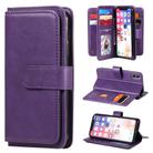 For iPhone XS / X Multifunctional Magnetic Copper Buckle Horizontal Flip Solid Color Leather Case with 10 Card Slots & Wallet & Holder & Photo Frame(Purple) - 1