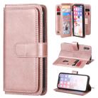 For iPhone XS / X Multifunctional Magnetic Copper Buckle Horizontal Flip Solid Color Leather Case with 10 Card Slots & Wallet & Holder & Photo Frame(Rose Gold) - 1