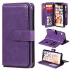 For iPhone XR Multifunctional Magnetic Copper Buckle Horizontal Flip Solid Color Leather Case with 10 Card Slots & Wallet & Holder & Photo Frame(Purple) - 1