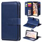 For iPhone XR Multifunctional Magnetic Copper Buckle Horizontal Flip Solid Color Leather Case with 10 Card Slots & Wallet & Holder & Photo Frame(Dark Blue) - 1