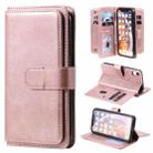 For iPhone XR Multifunctional Magnetic Copper Buckle Horizontal Flip Solid Color Leather Case with 10 Card Slots & Wallet & Holder & Photo Frame(Rose Gold) - 1