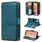 For iPhone 11 Multifunctional Magnetic Copper Buckle Horizontal Flip Solid Color Leather Case with 10 Card Slots & Wallet & Holder & Photo Frame(Dark Green) - 1