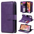 For iPhone 11 Multifunctional Magnetic Copper Buckle Horizontal Flip Solid Color Leather Case with 10 Card Slots & Wallet & Holder & Photo Frame(Purple) - 1