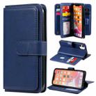 For iPhone 11 Multifunctional Magnetic Copper Buckle Horizontal Flip Solid Color Leather Case with 10 Card Slots & Wallet & Holder & Photo Frame(Dark Blue) - 1