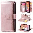 For iPhone 11 Multifunctional Magnetic Copper Buckle Horizontal Flip Solid Color Leather Case with 10 Card Slots & Wallet & Holder & Photo Frame(Rose Gold) - 1