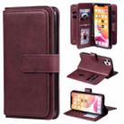 For iPhone 11 Pro Max Multifunctional Magnetic Copper Buckle Horizontal Flip Solid Color Leather Case with 10 Card Slots & Wallet & Holder & Photo Frame(Wine Red) - 1