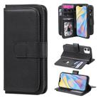 For iPhone 12 mini Multifunctional Magnetic Copper Buckle Horizontal Flip Solid Color Leather Case with 10 Card Slots & Wallet & Holder & Photo Frame(Black) - 1