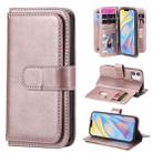 For iPhone 12 mini Multifunctional Magnetic Copper Buckle Horizontal Flip Solid Color Leather Case with 10 Card Slots & Wallet & Holder & Photo Frame(Rose Gold) - 1