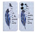 For Redmi Note 14 4G Oil Embossed 3D Drawing Leather Phone Case(Blue Feather) - 1