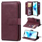 For iPhone 12 / 12 Pro Multifunctional Magnetic Copper Buckle Horizontal Flip Solid Color Leather Case with 10 Card Slots & Wallet & Holder & Photo Frame(Wine Red) - 1