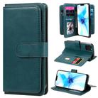 For iPhone 12 / 12 Pro Multifunctional Magnetic Copper Buckle Horizontal Flip Solid Color Leather Case with 10 Card Slots & Wallet & Holder & Photo Frame(Dark Green) - 1