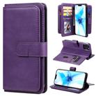 For iPhone 12 / 12 Pro Multifunctional Magnetic Copper Buckle Horizontal Flip Solid Color Leather Case with 10 Card Slots & Wallet & Holder & Photo Frame(Purple) - 1