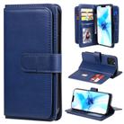 For iPhone 12 / 12 Pro Multifunctional Magnetic Copper Buckle Horizontal Flip Solid Color Leather Case with 10 Card Slots & Wallet & Holder & Photo Frame(Dark Blue) - 1