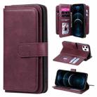 For iPhone 12 Pro Max Multifunctional Magnetic Copper Buckle Horizontal Flip Solid Color Leather Case with 10 Card Slots & Wallet & Holder & Photo Frame(Wine Red) - 1