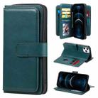 For iPhone 12 Pro Max Multifunctional Magnetic Copper Buckle Horizontal Flip Solid Color Leather Case with 10 Card Slots & Wallet & Holder & Photo Frame(Dark Green) - 1