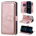 For iPhone 12 Pro Max Multifunctional Magnetic Copper Buckle Horizontal Flip Solid Color Leather Case with 10 Card Slots & Wallet & Holder & Photo Frame(Rose Gold) - 1
