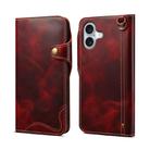 For iPhone 16 Plus Denior B01 Oil Wax Cowhide Magnetic Button Genuine Leather Case(Red) - 1