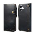 For iPhone 16 Plus Denior B01 Oil Wax Cowhide Magnetic Button Genuine Leather Case(Blue) - 1