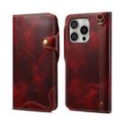 For iPhone 16 Pro Denior B01 Oil Wax Cowhide Magnetic Button Genuine Leather Case(Red) - 1