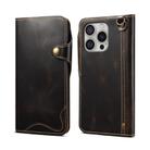 For iPhone 16 Pro Denior B01 Oil Wax Cowhide Magnetic Button Genuine Leather Case(Black) - 1