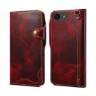 For iPhone 16e Denior B01 Oil Wax Cowhide Magnetic Button Genuine Leather Case(Red) - 1