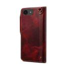 For iPhone 16e Denior B01 Oil Wax Cowhide Magnetic Button Genuine Leather Case(Red) - 3