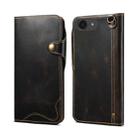 For iPhone 16e Denior B01 Oil Wax Cowhide Magnetic Button Genuine Leather Case(Black) - 1