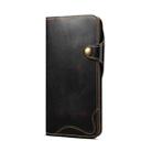 For iPhone 16e Denior B01 Oil Wax Cowhide Magnetic Button Genuine Leather Case(Black) - 2