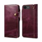 For iPhone 16e Denior B01 Oil Wax Cowhide Magnetic Button Genuine Leather Case(Purple) - 1