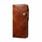 For iPhone 16e Denior B01 Oil Wax Cowhide Magnetic Button Genuine Leather Case(Brown) - 2