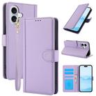 For iPhone 16 Plus Skin Feel Pure Color Card Slots Leather Phone Case with Dual Lanyard(Purple) - 1