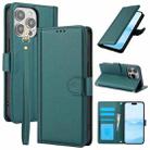 For iPhone 16 Pro Skin Feel Pure Color Card Slots Leather Phone Case with Dual Lanyard(Green) - 1